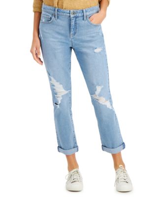 Style & Co Petite Distressed Curvy Girlfriend Jeans, Created For Macy's ...