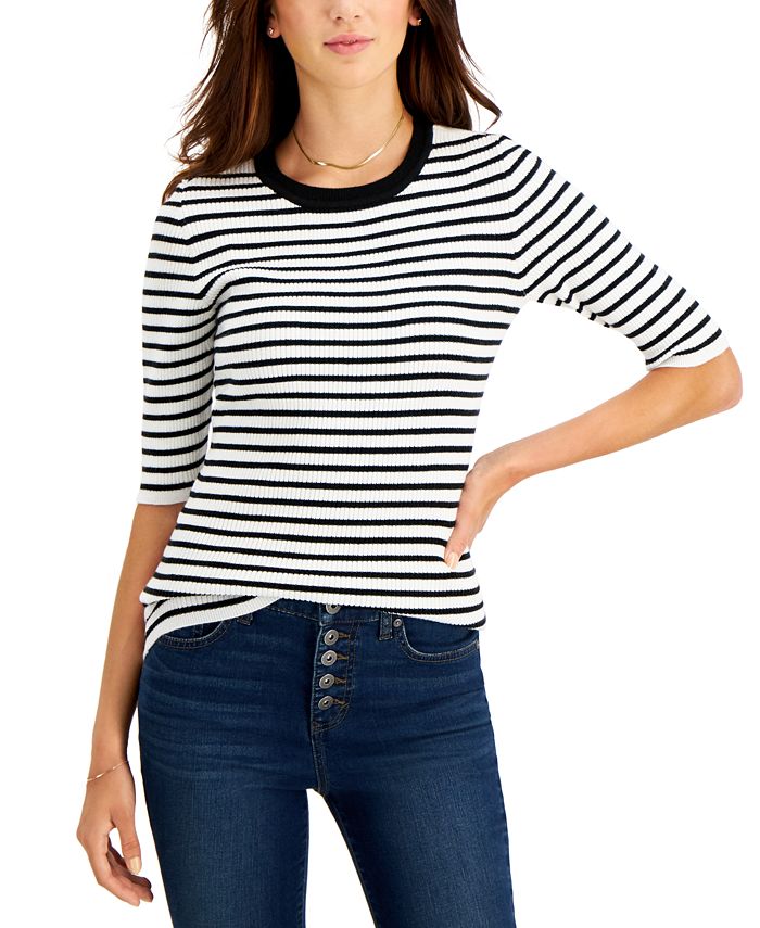 Style & Co Striped ElbowSleeve Sweater, Created for Macy's Macy's