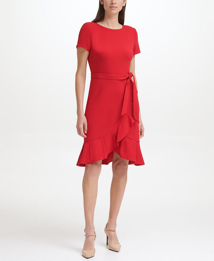Calvin Klein Ruffled Tulip-Hem Crepe Dress & Reviews - Dresses - Women ...