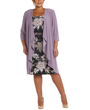 R & M Richards Plus Size Draped Jacket & Printed Dress Set