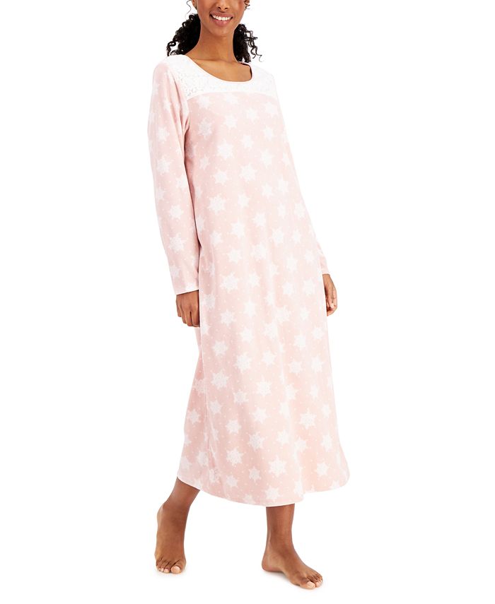 Charter Club Printed Fleece Long Nightgown, Created for Macy's