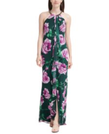 Floral-Print Cascade Gown