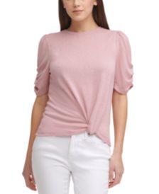 Puff-Sleeve Knot-Front Top