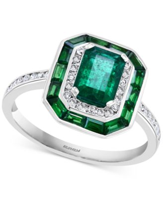 EFFY Collection - Multi-Gemstone (1-5/8 ct. t.w.) & Diamond (1/4 ct t.w.) Halo Statement Ring in 14k White Gold