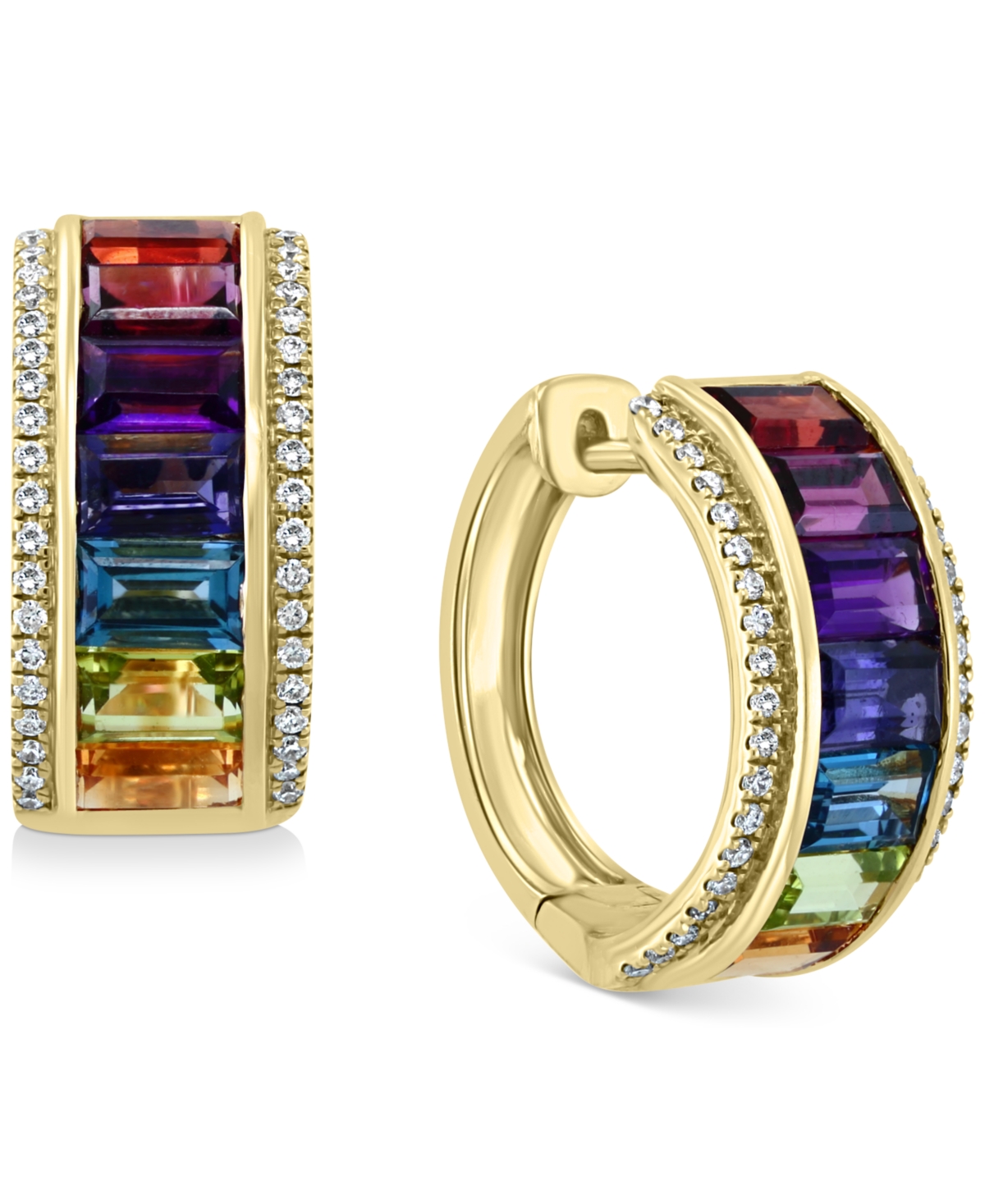 Effy Collection Effy Multi-Gemstone (4-7/8 ct. t.w.) & Diamond (1/4 ct. t.w.) Huggie Hoop Earrings in 14k Gold