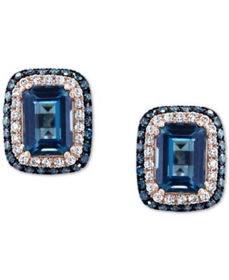 EFFY&reg; London Blue Topaz (2-7/8 ct. t.w.) & Diamond (1/2 ct. t.w.) Stud Earrings in 14k Rose Gold