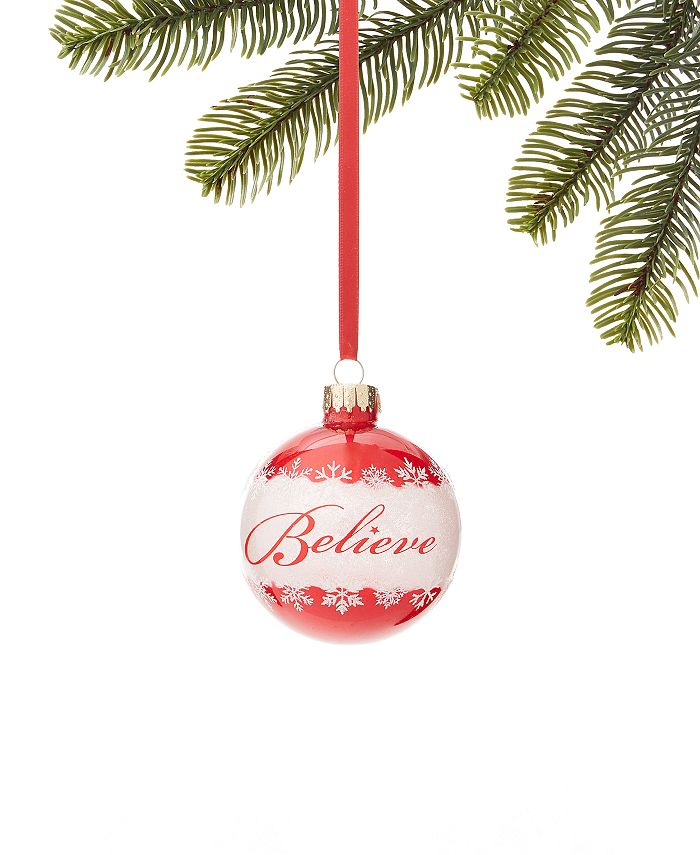 Holiday Lane Macy s Red and White Believe Ball Ornament Created