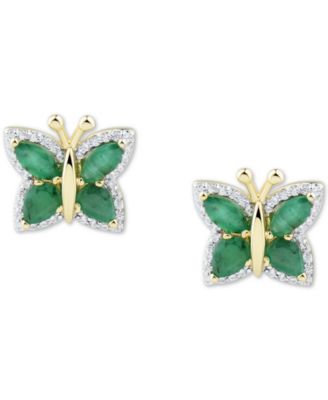 Sapphire (1-1/2 ct. t.w.) & Diamond (1/6 ct. t.w.) Butterfly Stud Earrings in 14k Gold (Also in Emerald & Ruby)