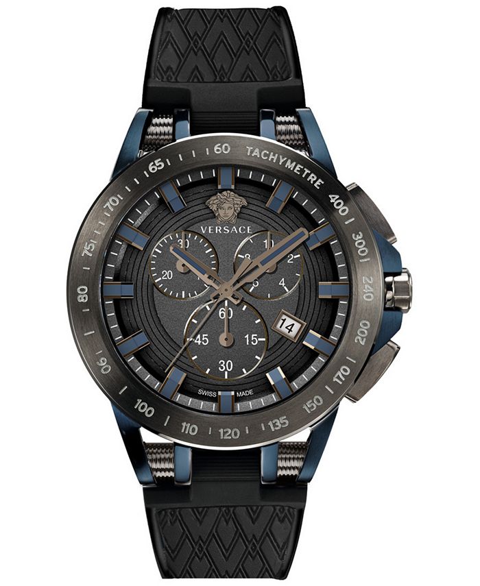 Versace Men's Swiss Chronograph Sport Tech Black Silicone Strap Watch ...