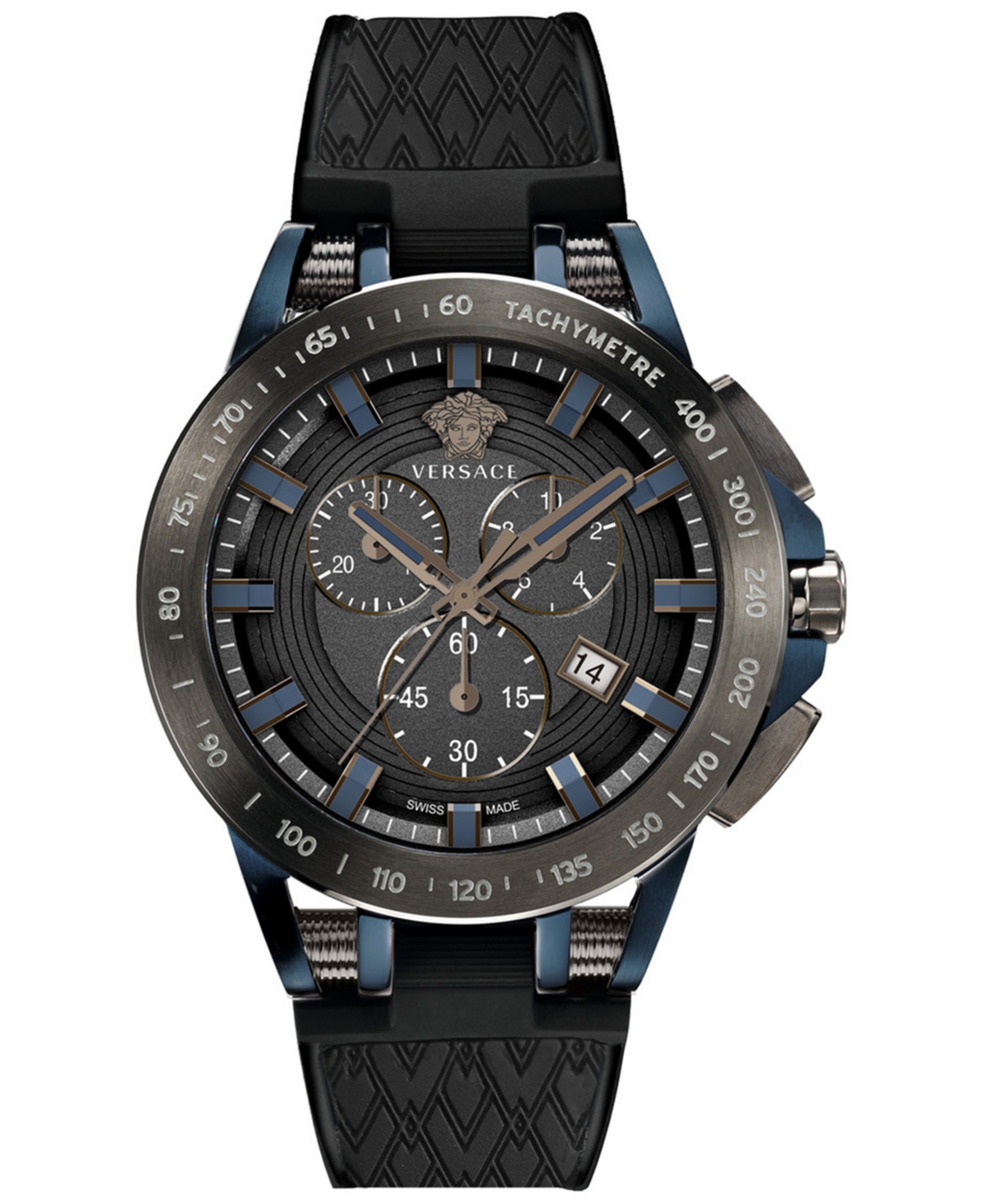 Shop Versace Men's Swiss Chronograph Sport Tech Black Silicone Strap Watch 45mm In Two Tone