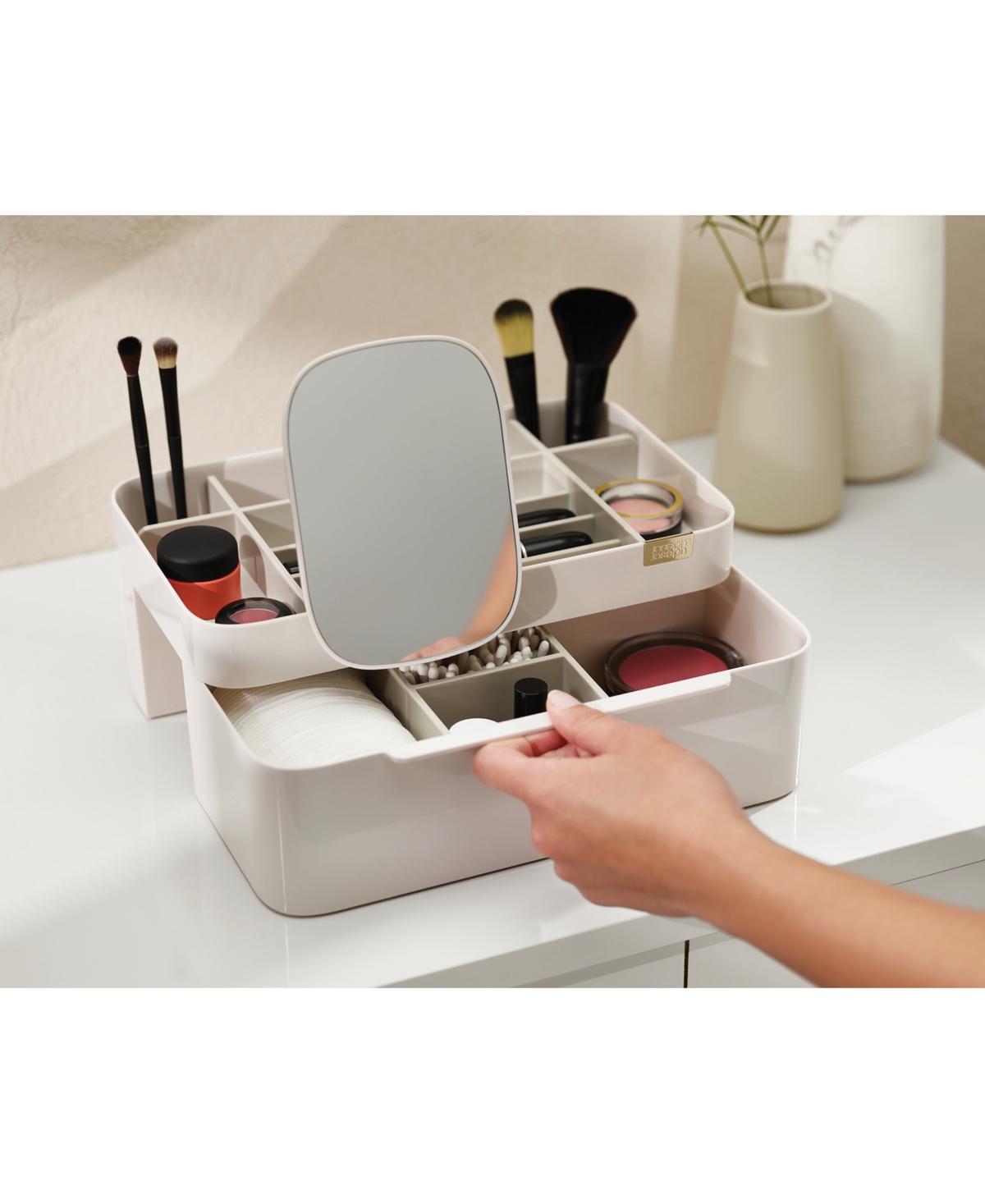 Shop Joseph Joseph Viva Large Cosmetic Organizer With Removable Mirror In Shell