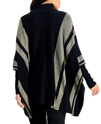 Alfani Petite Turtleneck Poncho Sweater, Created for Macy's - Cedar Balsam