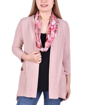 Women's Cardigan with Inset and Detachable Printed Scarf