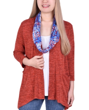 Women's Cardigan with Inset and Detachable Printed Scarf