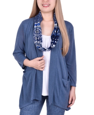 Women's Cardigan with Inset and Detachable Printed Scarf