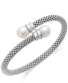 Cultured Freshwater Pearl Bypass Bangle Bracelet in Sterling Silver (10mm)