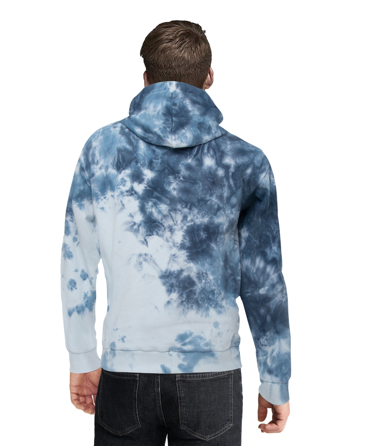 Men's Tie Dye Pullover Hoodie - White and Blue