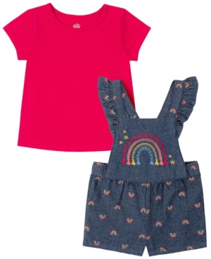 Kids Headquarters Toddler Girls 2-Piece Printed Chambray Shortall and T-shirt Set