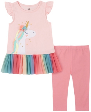 Kids Headquarters Toddler Girls 2-Piece Rainbow Peplum Tunic Top and Capri Leggings Set