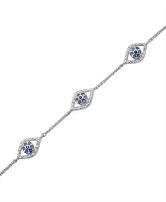 Multicolor Diamond Triple Evil Eye Chain Ankle Bracelet (1/8 ct. t.w.) in 10k White Gold, Created for Macy's