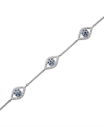 Wrapped - Multicolor Diamond Triple Evil Eye Chain Ankle Bracelet (1/8 ct. t.w.) in 10k White Gold