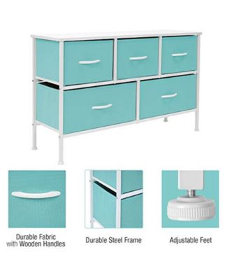 5 Drawers Dresser- Storage Unit with Steel Frame, Wood Top, Fabric Bins - for Bedroom, Closet, Office and more