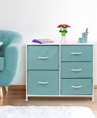 Dresser with 5 Drawers - Storage Chest Organizer with Steel Frame, Wood Top, Handles, Fabric Bins