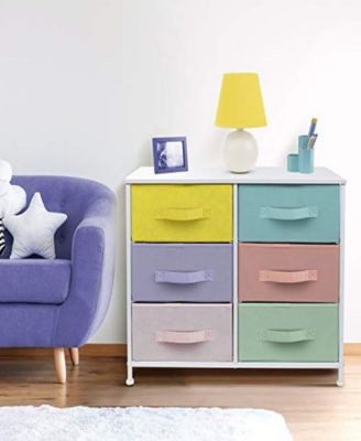 6 Drawers Dresser- Storage Unit with Steel Frame, Wood Top, Fabric Bins - for Bedroom, Closet, Office and more