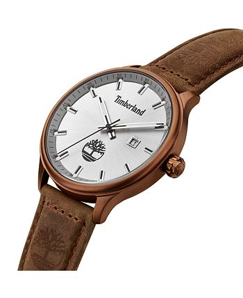 Timberland - Mens 3 Hands Date Brown Dark Genuine Leather Strap Watch 45mm