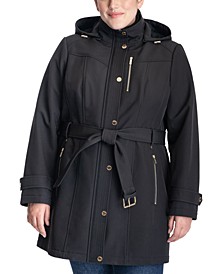 Women's Plus Size Hooded Belted Raincoat, Created for Macy's