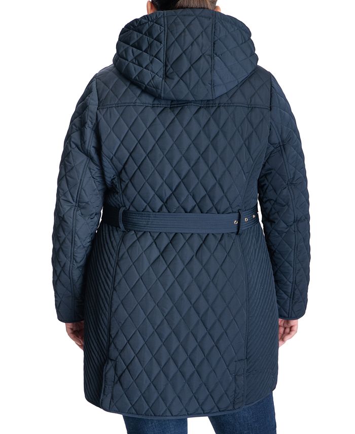 Michael Kors Women's Plus Size Hooded Belted Quilted Coat, Created for