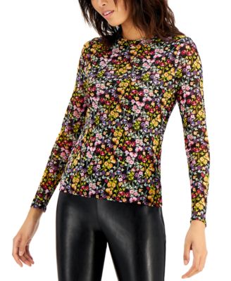 INC International Concepts - Long Sleeve Mesh Crewneck Top