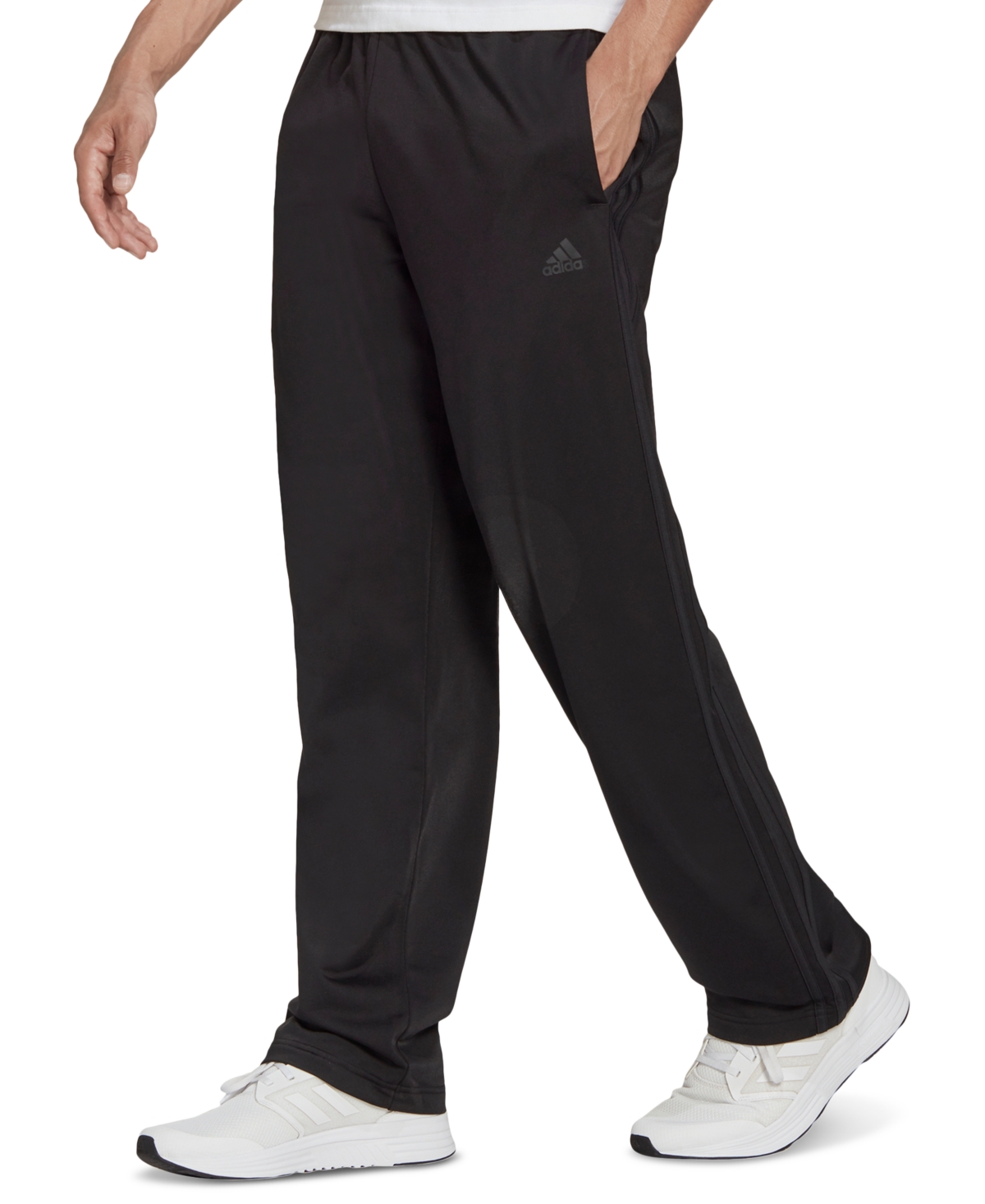 Adidas Originals Men's Primegreen Essentials Warm-up Open Hem 3-stripes Track Pants In Black,black