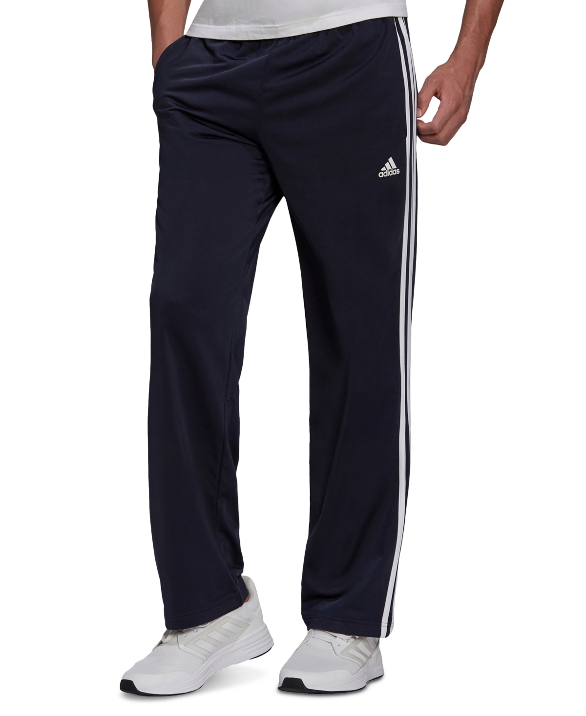Adidas Originals Men's Primegreen Essentials Warm-up Open Hem 3-stripes Track Pants In Black,white