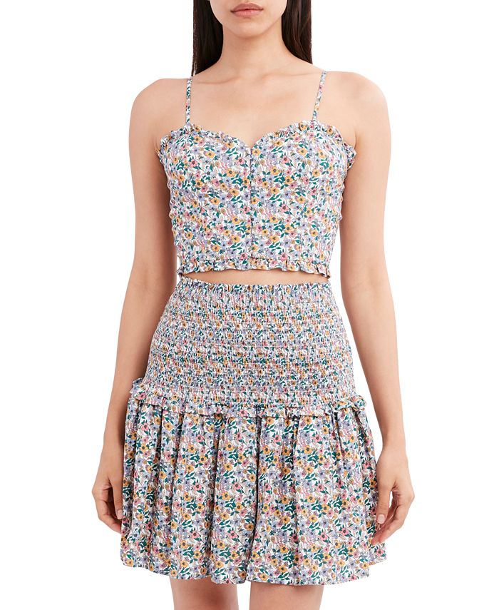 BCBGeneration Floral-Print Woven Smocked-Back Cami Top - Macy's