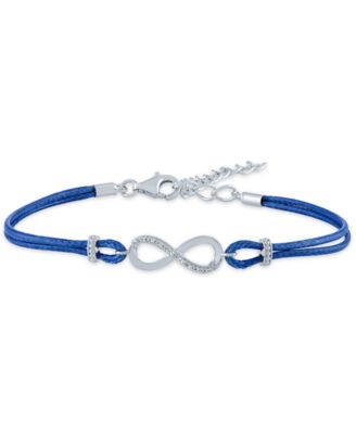 Diamond Accent Infinity Blue Cord Bracelet in Sterling Silver