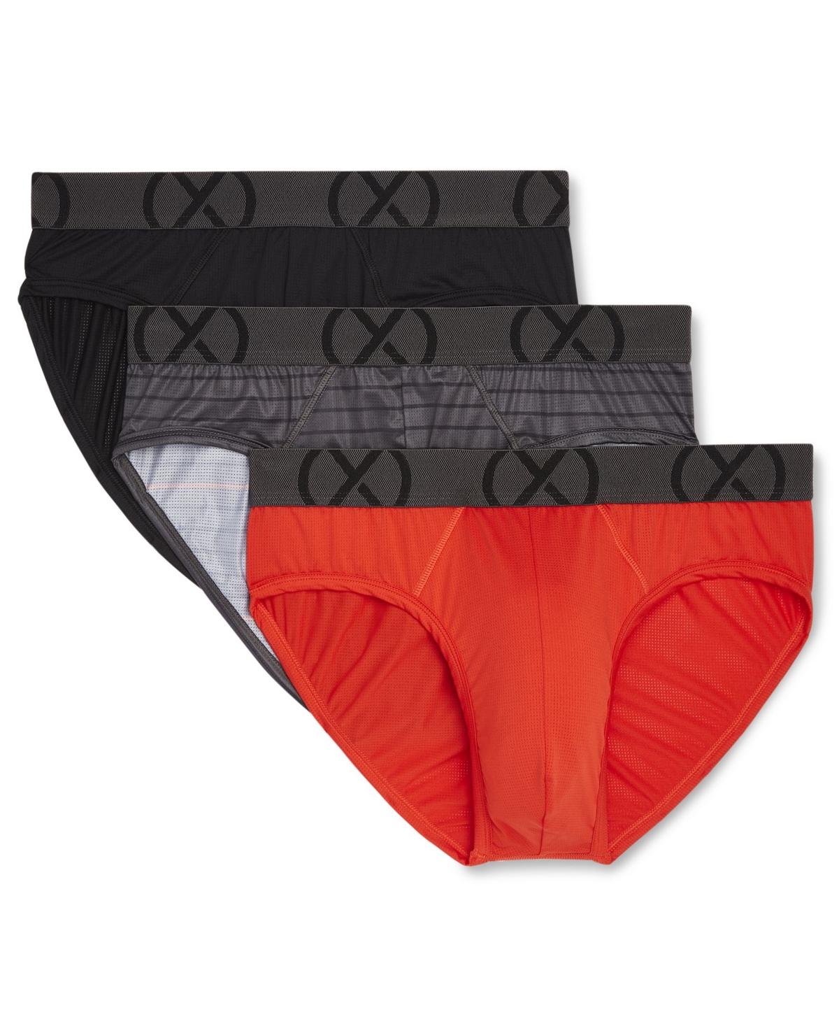 2(x)ist Men's Mesh No Show Performance Brief, Pack Of 3 In Black,thin Pop Stripe- Charcoal,fiery