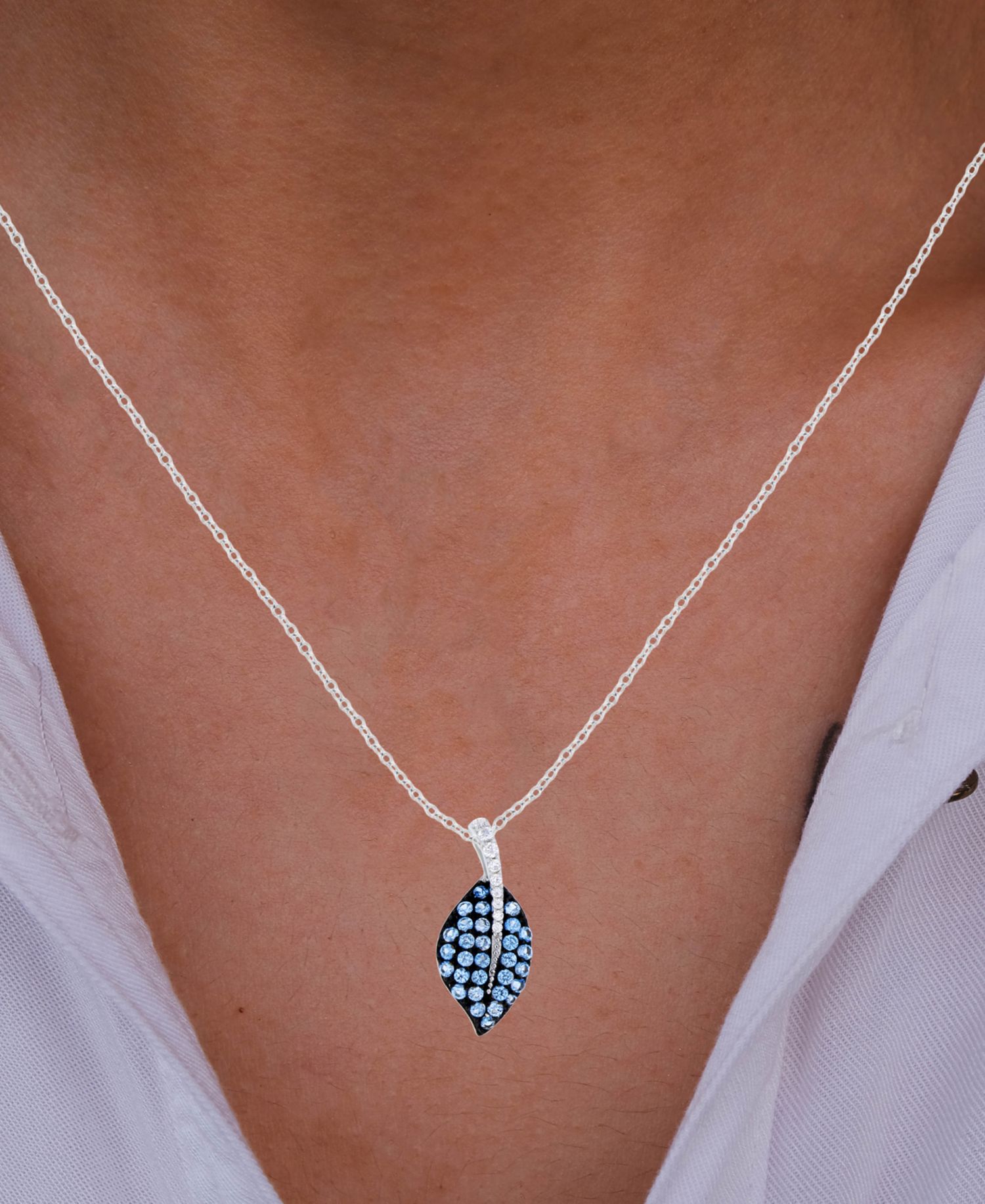 Cubic Zirconia Leaf 18" Pendant Necklace in Sterling Silver