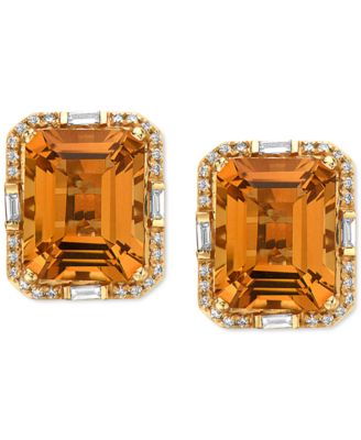 EFFY&reg; Citrine (6-1/10 ct. t.w.) & Diamond (1/4 ct. t.w.) Stud Earrings in 14k Gold
