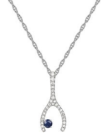 Sapphire (1/6 ct. t.w.) & Diamond (1/5 ct. t.w.) Wishbone 18" Pendant Necklace in 14k White Gold