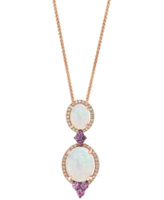 LALI Jewels - Multi-Gemstone (2-7/8 ct. t.w.) & Diamond (1/5 ct. t.w.) Double Drop 18" Pendant Necklace in 14k Rose Gold