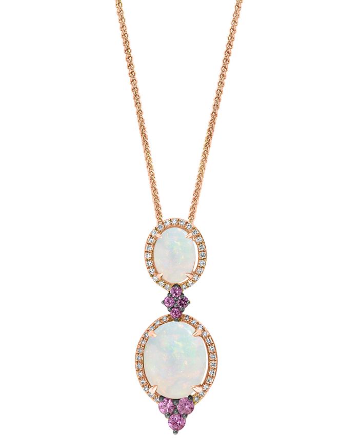 LALI Jewels - Multi-Gemstone (2-7/8 ct. t.w.) & Diamond (1/5 ct. t.w.) Double Drop 18" Pendant Necklace in 14k Rose Gold