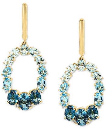 LALI Jewels - Multi-Topaz (7-1/5 ct. t.w.) & Diamond (1/20 ct. t.w.) Dangle Hoop Drop Earrings in 14k Gold