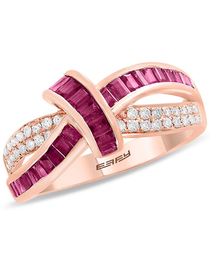 EFFY Collection - Ruby (3/4 ct. t.w.) & Diamond (1/5 ct. t.w.) Crossover Ring in 14k Rose Gold