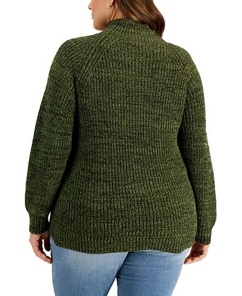 Marled cotton mockneck cardigan sweater shop