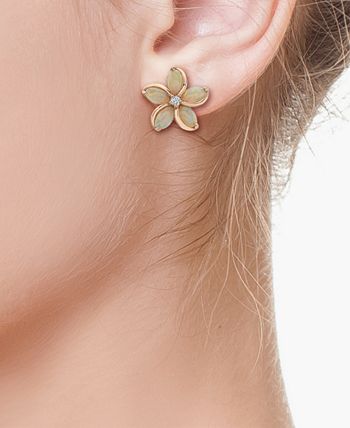 EFFY Collection - Opal (1-7/8 ct. t.w.) & Diamond (1/20 ct. t.w.) Flower Stud Earrings in 14k Rose Gold