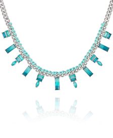 Silver-tone and Blue Ombre Stone Woven Collar Necklace