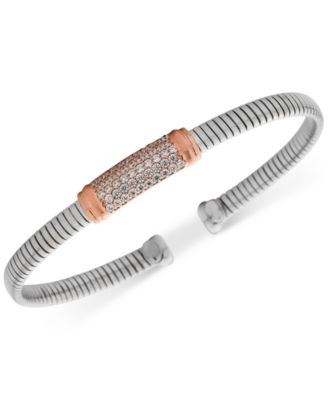 Macy's - Diamond Bar Omega Cuff Bracelet (5/8 ct. t.w.) in Sterling Silver & 14k Rose Gold-Plate