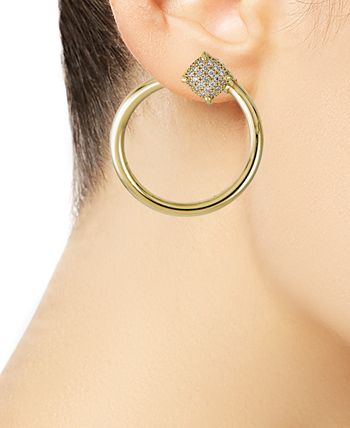 Macy's - Diamond Cluster Spiral Hoop Earrings (3/8 ct. t.w.) in 14k Gold-Plated Sterling Silver