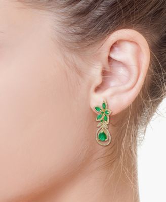 EFFY&reg; Emerald (5-1/4 ct. t.w.) and Diamond (1-1/4 ct. t.w.) Teardrop Earrings in 14k Gold or 14k White Gold, Created for Macy's